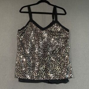 Modern Movement Womens S Black Silver Sequin V-Neck Camisole Cami Tank Top Party
